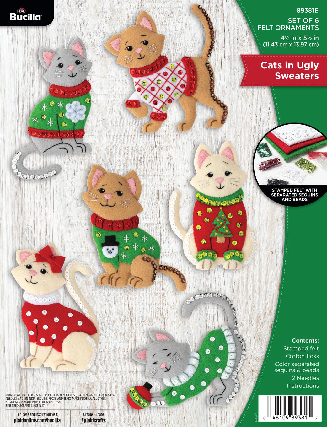 Bucilla ® Seasonal - Felt - Stocking Kits - Cats In Ugly Sweaters - 89381E