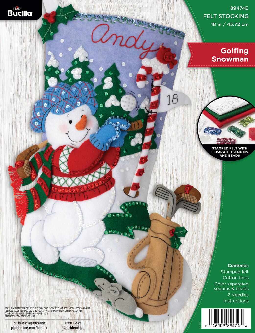 Bucilla ® Seasonal - Felt - Stocking Kits - Golfing Snowman - 89474E