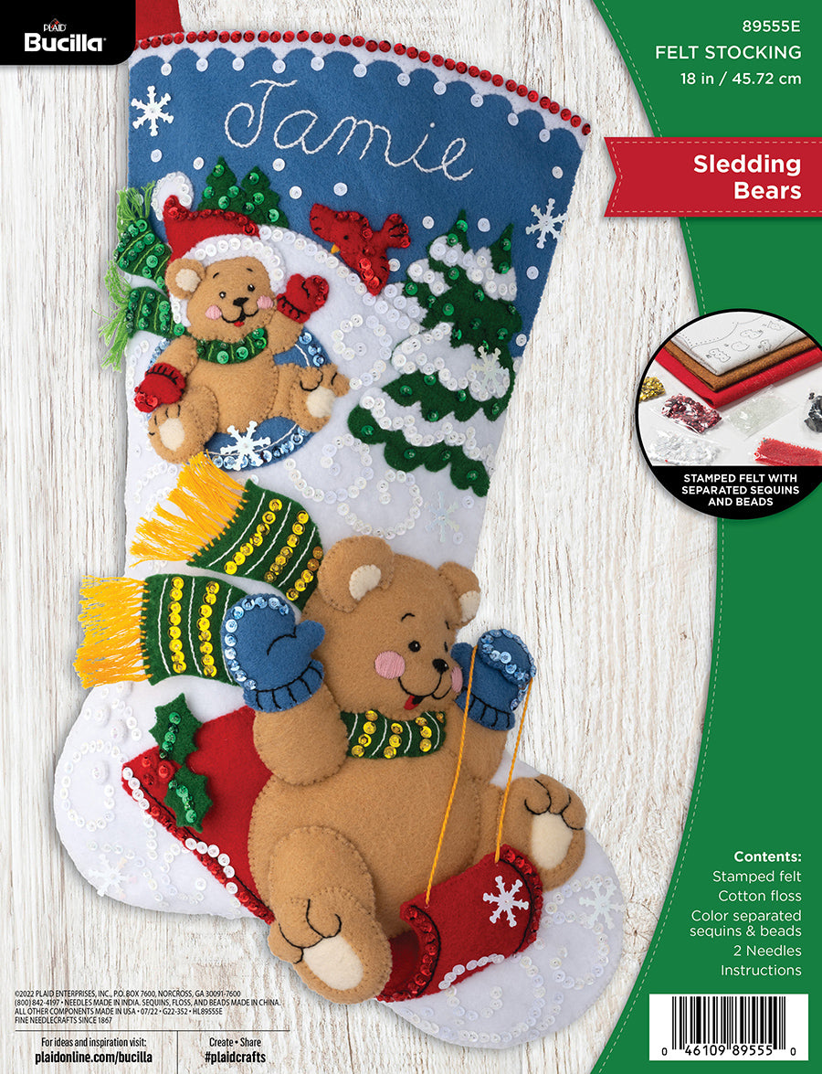 Bucilla Felt Applique Stocking Kit | Sledding Bears