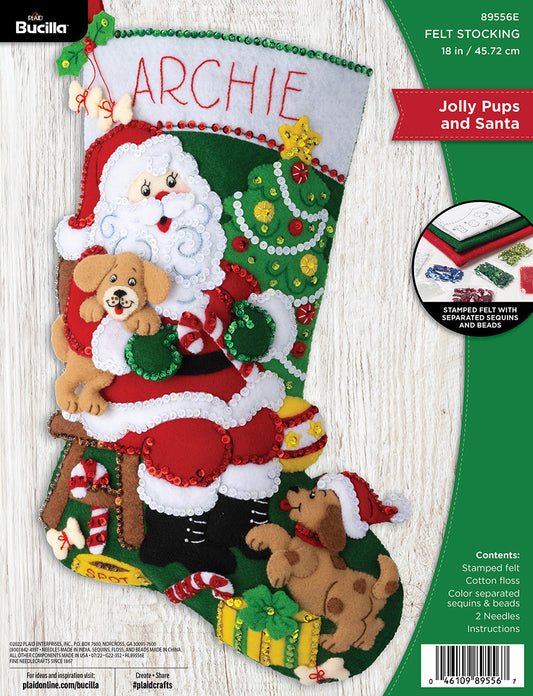 Bucilla ® Seasonal - Felt - Stocking Kits - Jolly Pups & Santa 89556E