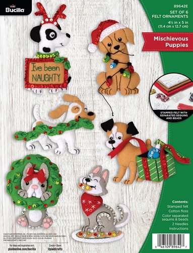 Bucilla Felt Ornament Kit Mischievous Puppies 89642E