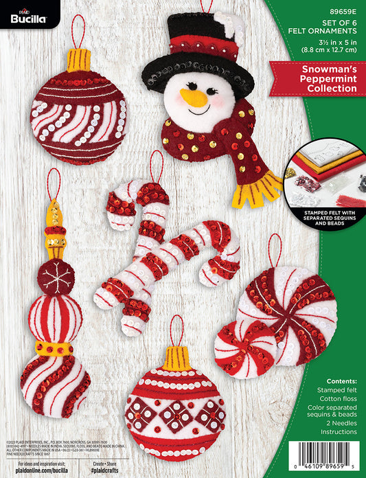 Bucilla ® Seasonal - Felt - Ornament Kits - Snowmans Peppermint Collection - 89659E