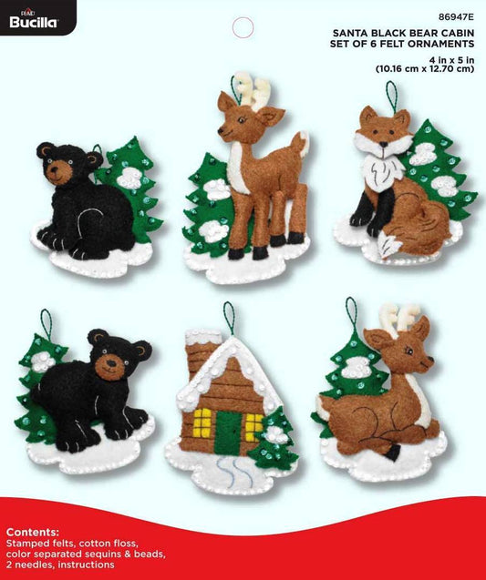 Bucilla Felt Ornament Kit Santa's Black Bear Cabin 86947E - Creative Wholesale
